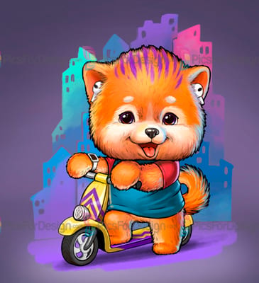 Puppy on a scooter