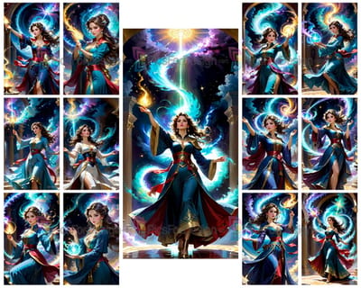 Colored drawing. Girl magician, sorceress, enchantress. Art.