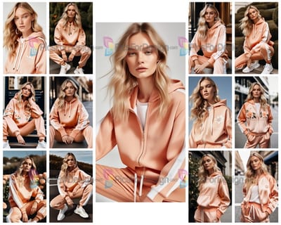Colored acrylic painting. Portrait of a blonde in a peach tracksuit. Art.