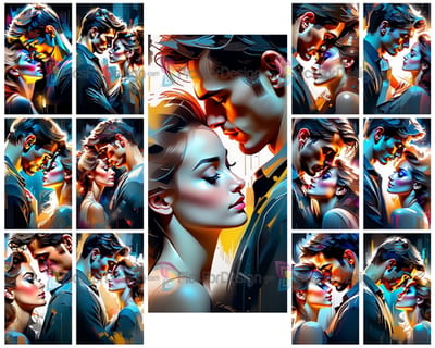 Picture. Abstract portrait of a girl in a guy's arms. Art.