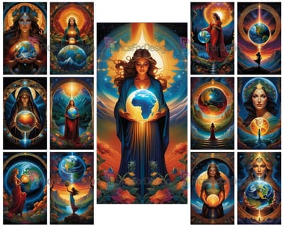 Colored drawing. Woman - mother Earth, holds the planet in her hands. Art.