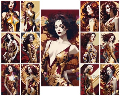 Colored oil painting. Italian woman in a beautiful dress. Art.