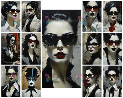Painting acrylic paints. Business lady, vampire in glasses in the office. Art.