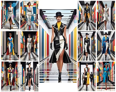 Colored drawing. Demonstration of women's outfits on the catwalk. Art.