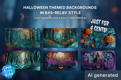 Halloween themed backgrounds in bas-relief style