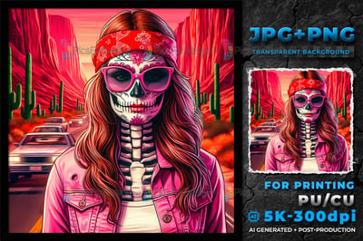 02 Santa Muerte. Skeleton. Skull. Rock star biker girl.
