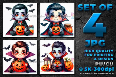 Halloween cute cartoon baby Dracula with pumpkin.