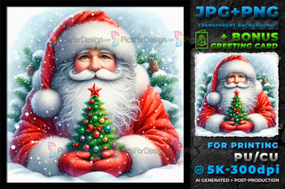 01 Cute Cartoon Christmas Santa Claus with Christmas tree.
