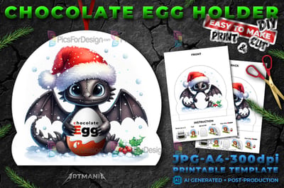 Christmas Cute black baby Dragon. Cartoon character. Christmas card. Chocolate egg holder.