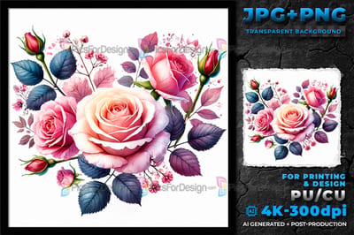Valentine's day. Watercolor Bloom Heart. Floral wreath of roses. 03