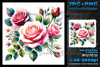 Valentine's day. Watercolor Bloom Heart. Floral wreath of roses. 06