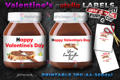 Valentine's chocolate hazelnut spread labels. Happy Valentine's Day.