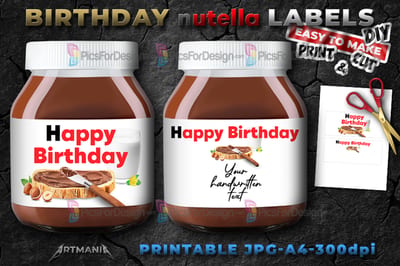 Happy Birthday Cjocolate hazelnut spread jar labels.