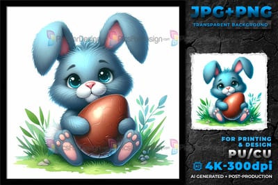 Cute Easter Bunny with chocolate egg. Easter rabbit. 01
