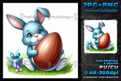 Cute Easter Bunny with chocolate egg. Easter rabbit. 02