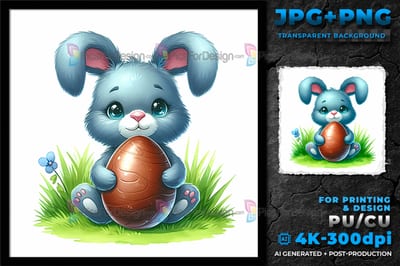 Cute Easter Bunny with chocolate egg. Easter rabbit. 03