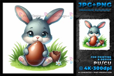 Cute Easter Bunny with chocolate egg. Easter rabbit. 05