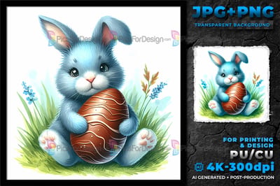 Cute cartoon Easter Bunny with chocolate egg. Watercolor Easter rabbit. 08