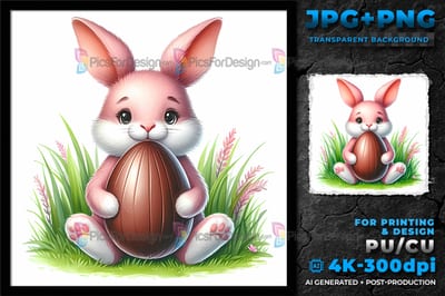 Cute cartoon Easter Bunny with chocolate egg. Watercolor Easter rabbit. 10