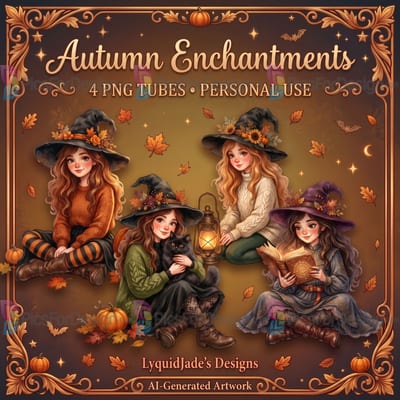 Autumn Enchantments • 4 Halloween Character PNG Tubes