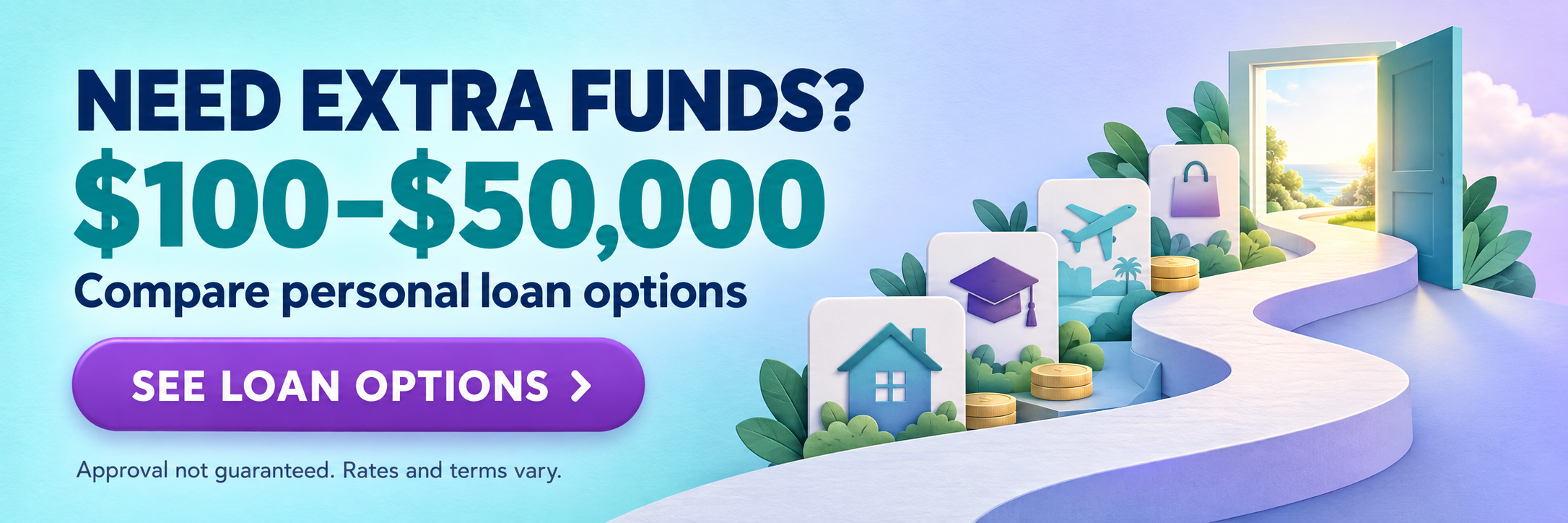 Need extra funds? Compare personal loan options from $100 to $50,000.