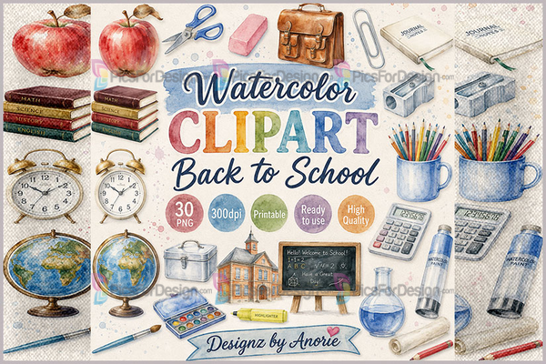 Watercolor Clipart Back to School
